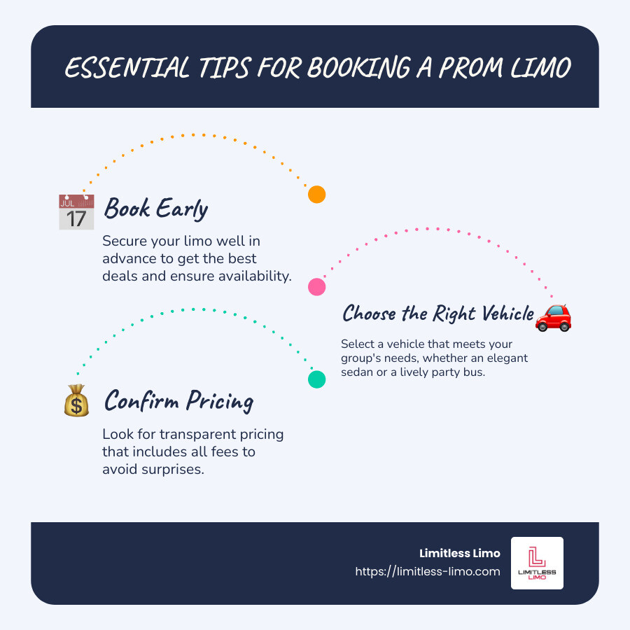 overview of prom limo service essentials - prom limo service infographic infographic-line-3-steps-blues-accent_colors