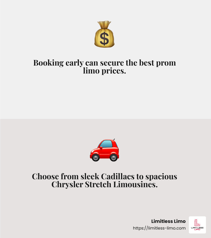 Prom limo services offer competitive rates without compromising on luxury. - prom limo service infographic 2_facts_emoji_grey