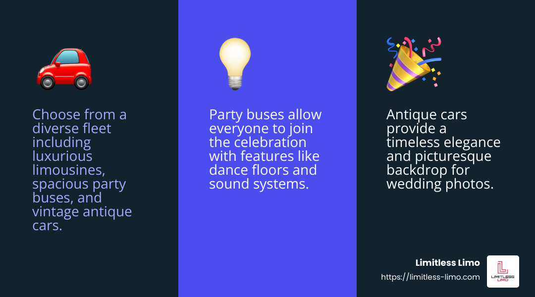 Fleet Variety - limousine rental for wedding infographic 3_facts_emoji_blue