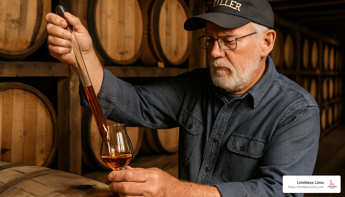 Master distiller drawing bourbon from barrel with thief for VIP tasting - kentucky bourbon trail tours from louisville