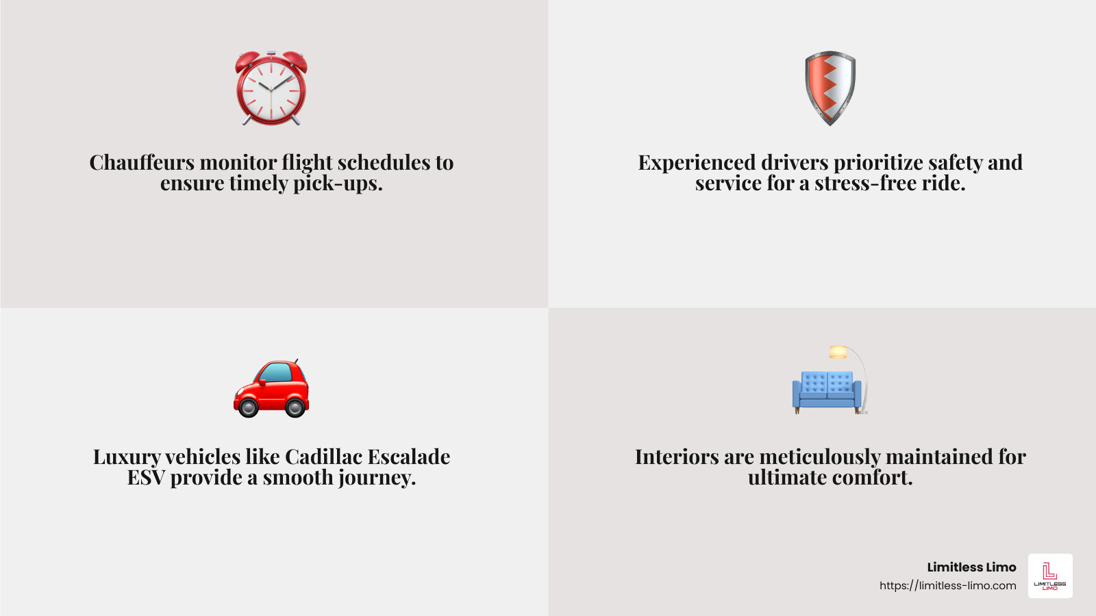 Experienced drivers ensure a smooth ride and timely pick-ups - airport chauffeur service infographic 4_facts_emoji_grey