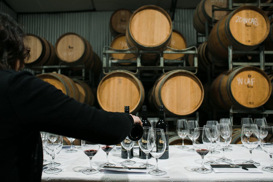 Wine barrel cellar tasting with sommelier and guests - Ohio wine tasting events